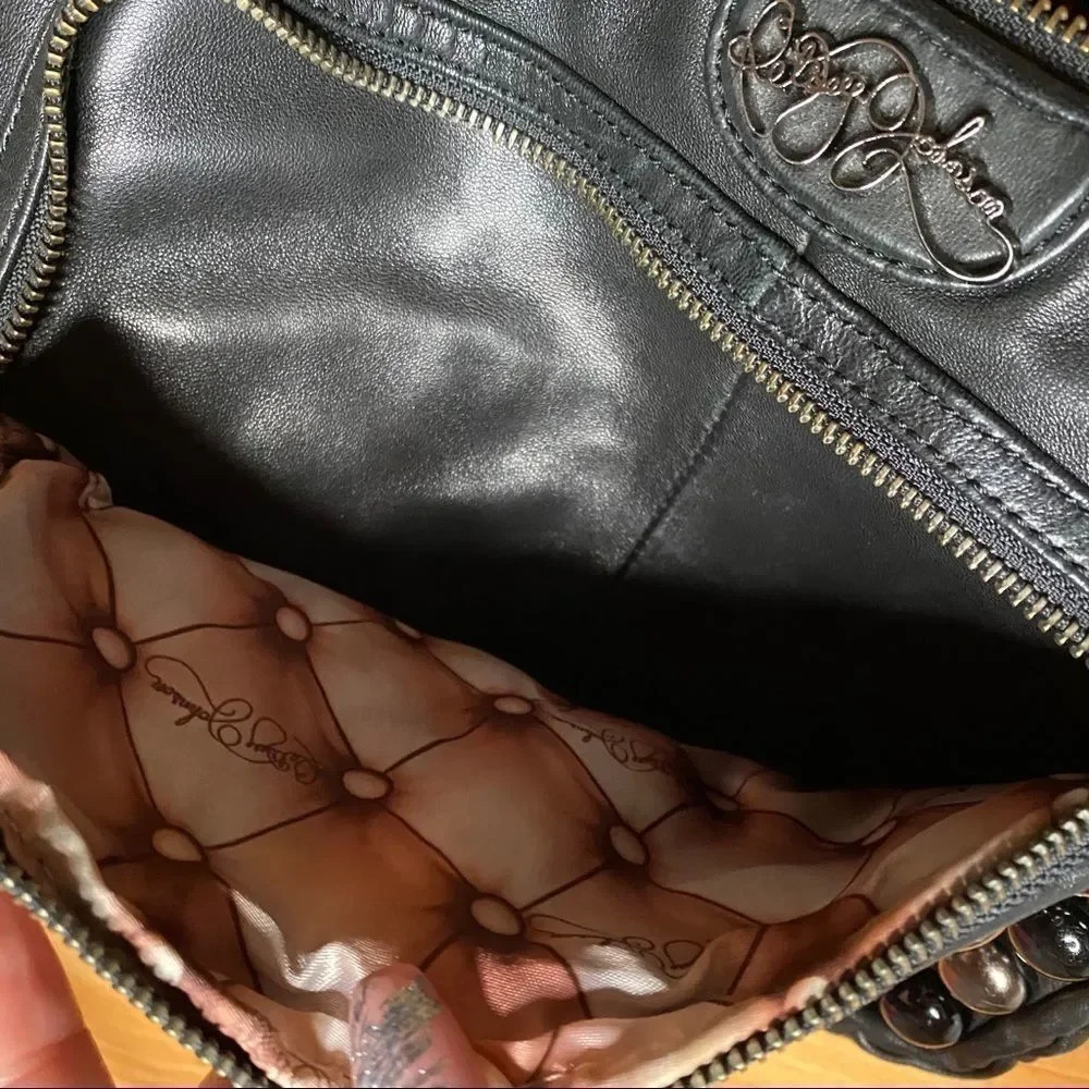 2000s Betsey Johnson Leather Studded Hobo Bag - Picture 5 of 11